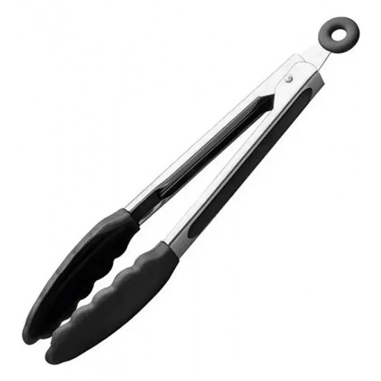 Pegador Inox Ponta Silicone 28cm Preto